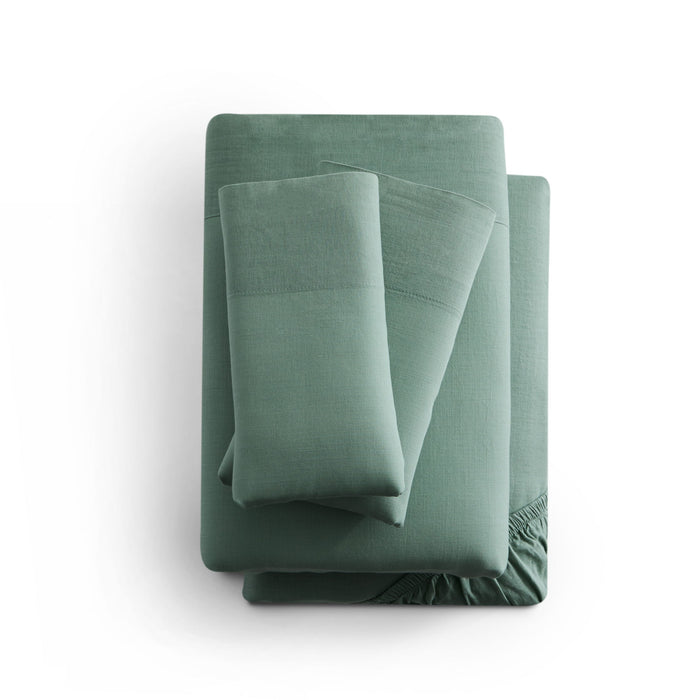 Linen-Weave Cotton Split King Sheet Set - Sage