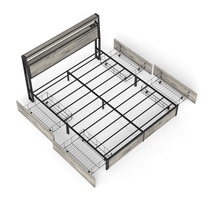 Bed Frame With Headboard, LED Lights & Charging Station