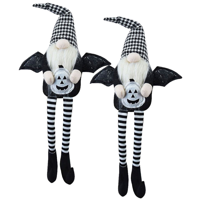 Sitting Gnome With Wings & Plaid Hat, For Halloween Decor