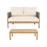2 Pieces Outdoor Acacia Furniture Set, Woven Rope Outdoor Patio Loveseat, 2 Seat Deep Seating Group With Cushions And Coffee Table For Porch - Teak / Gray / Beige