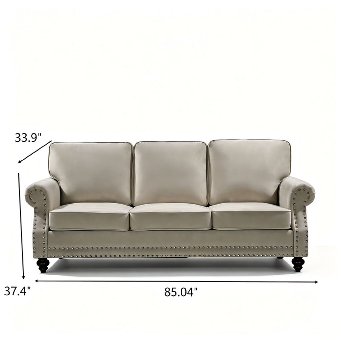 3 Seater Sofa With Nailhead Trim And Turned Legs For Living Room