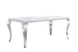 Marble Printed Rectangular Dining Table, Frame And Stainless Steel Legs - Silver / White