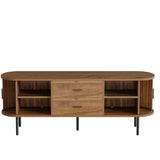 Fluted TV Stand With Tambour Sliding Doors - Walnut