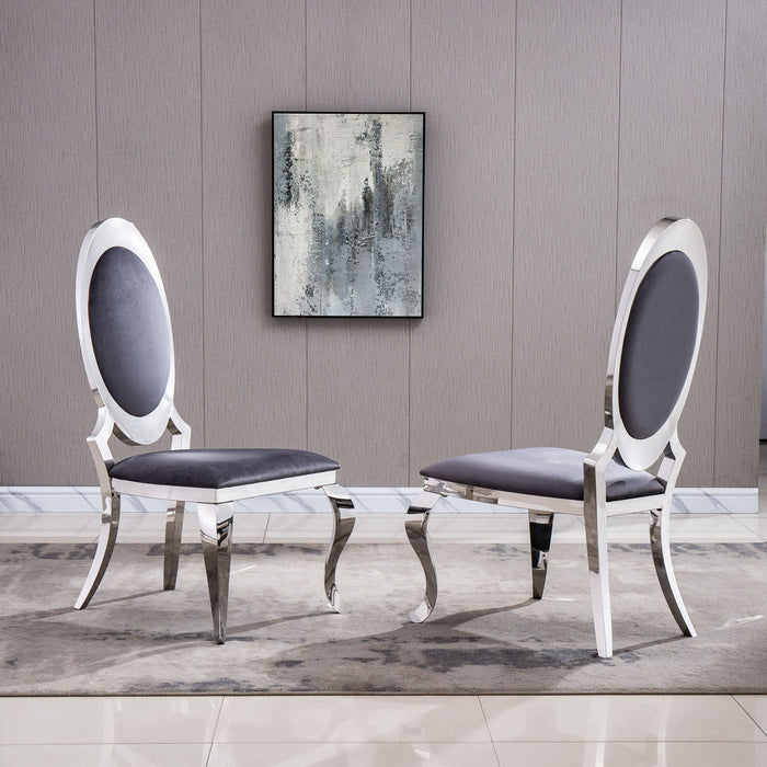 Dining Chair With Oval Backrest, Stainless Steel Legs (Set of 2)