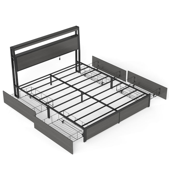 Bed Frame With Headboard, LED Lights & Charging Station