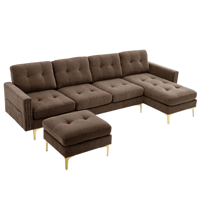 Modern L - Shape Convertible Sectional Sofa With Movable Ottoman