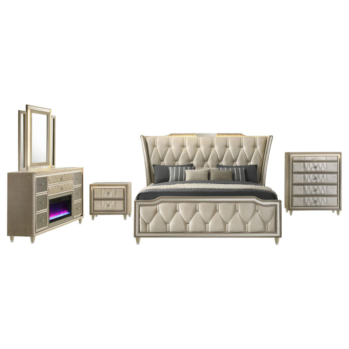 Lorient 5-piece Eastern King Bedroom Set Ivory and Camel