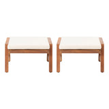 Acacia Wood Outdoor Ottomans With Cushion, (Set of 2)