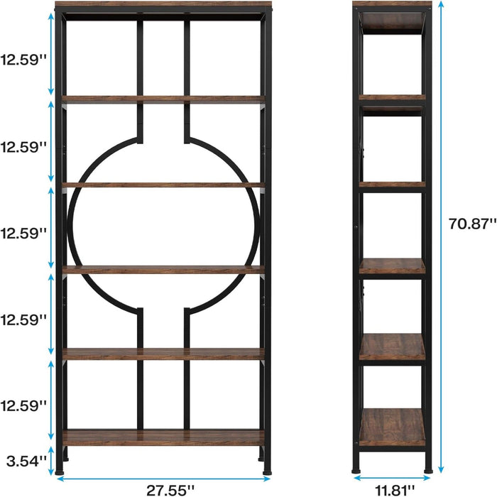 6 Tier Bookshelf For Living Room - Rustic Brown