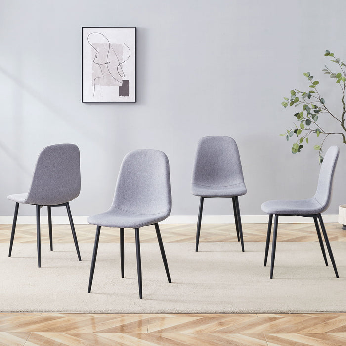 Luxury Simple Chair Linen Cotton High Resilience Dining Chair With Black Metal Legs (Set of 4) - Light Gray