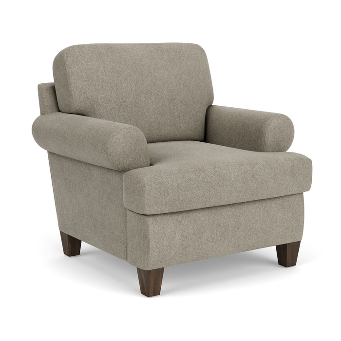 Moxy - Fabric Arm Chair, T-Shaped Seat Cushion, Curved Sock Arms