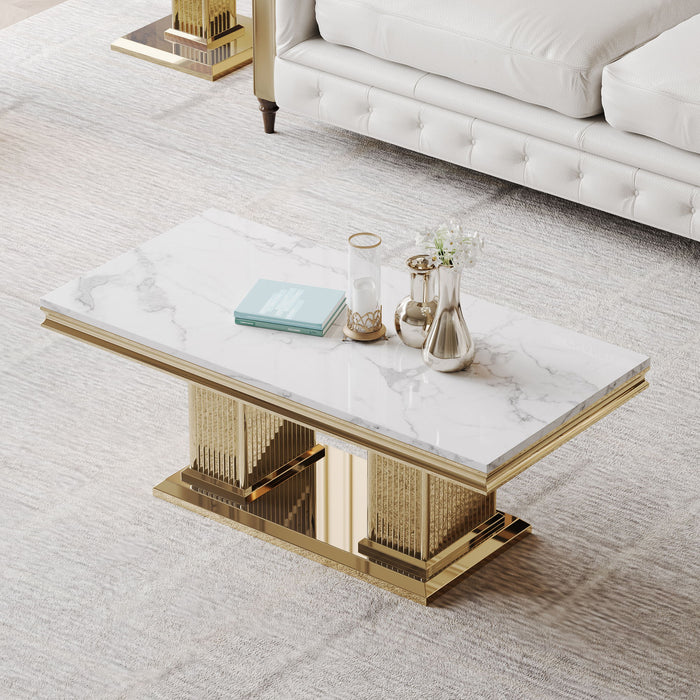 Printed Top Rectangular Console Table, Base With Mirrored Finish