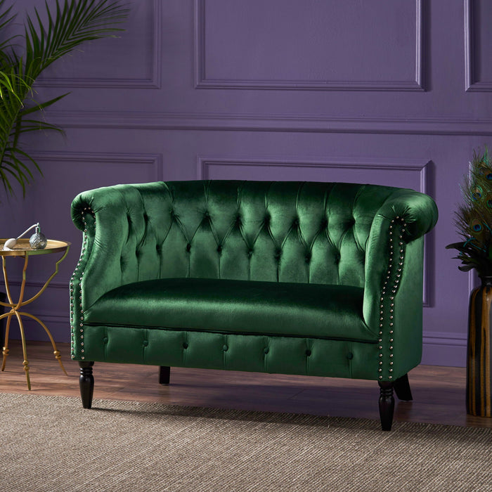 Antique Chesterfield Style Loveseat With Button Tufting