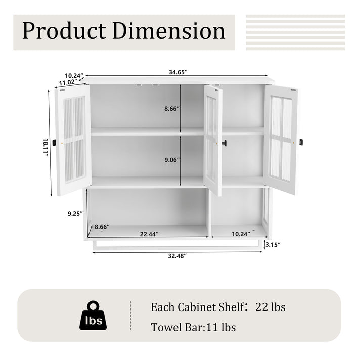 3 Door Wall Cabinet With Glass Door And Towel Bar