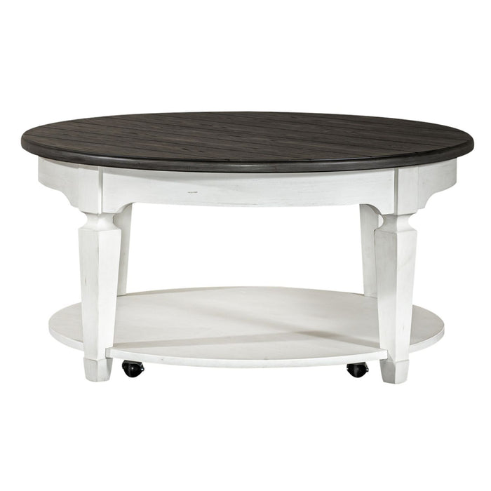 Allyson Park - Round Cocktail Table - Wirebrushed White / Charcoal