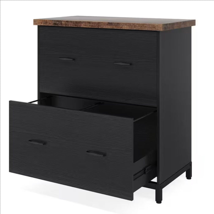 2 Drawer Lateral File Cabinet, A4 / Letter Size, Heavy Duty Storage For Home Office - Brown / Black