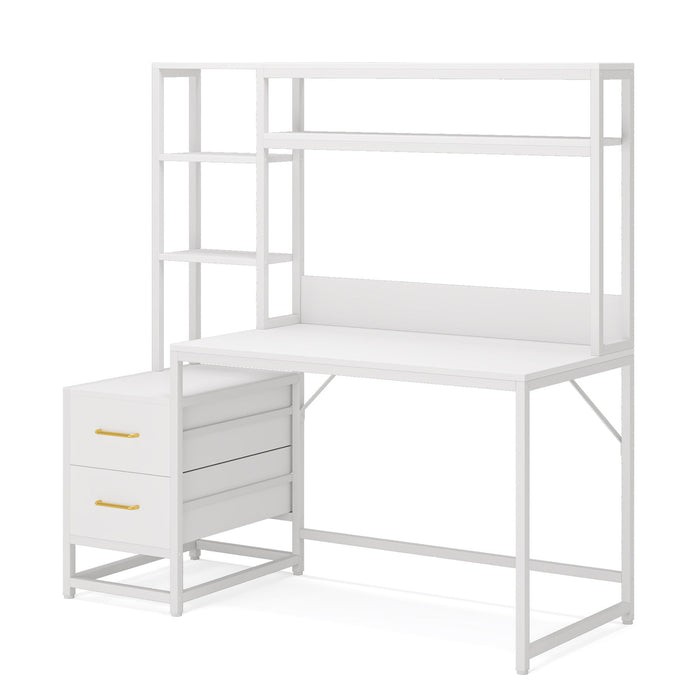 Computer Desk With Hutch, 2 Drawers & Open Shelves