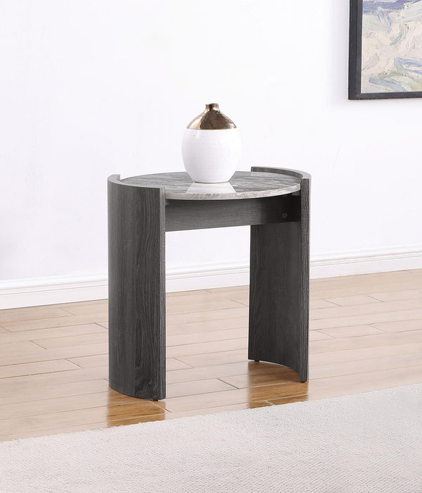 Gladstone Round Faux Marble Top End Table Distressed Grey