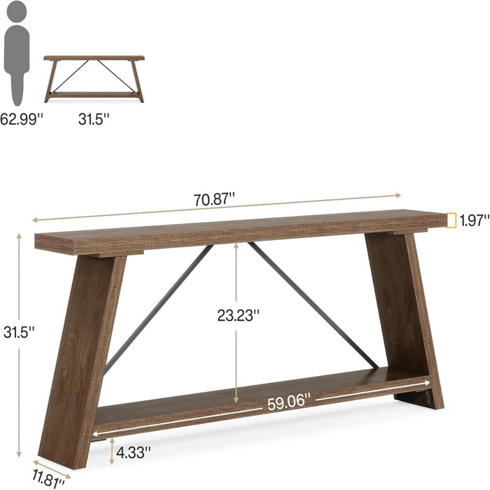 Console Table Extra Long Sofa Table With 2 Tier Shelves For Living Room