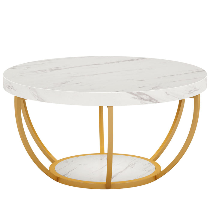 2 Tier Circle Coffee Table With Storage Shelves
